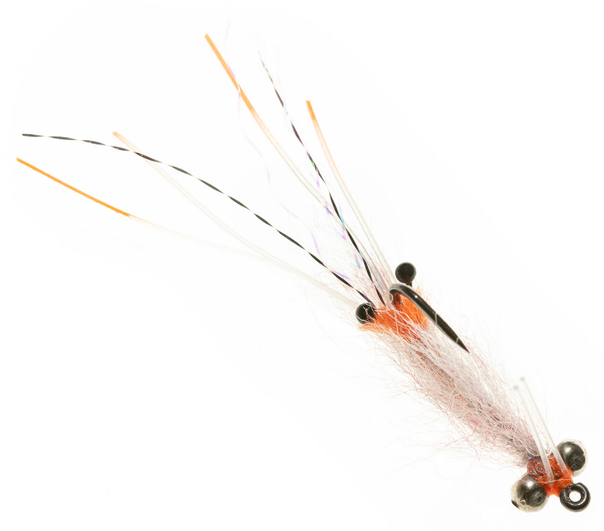 Close-up of EP Spawning Shrimp fly showing translucent pink body fibers