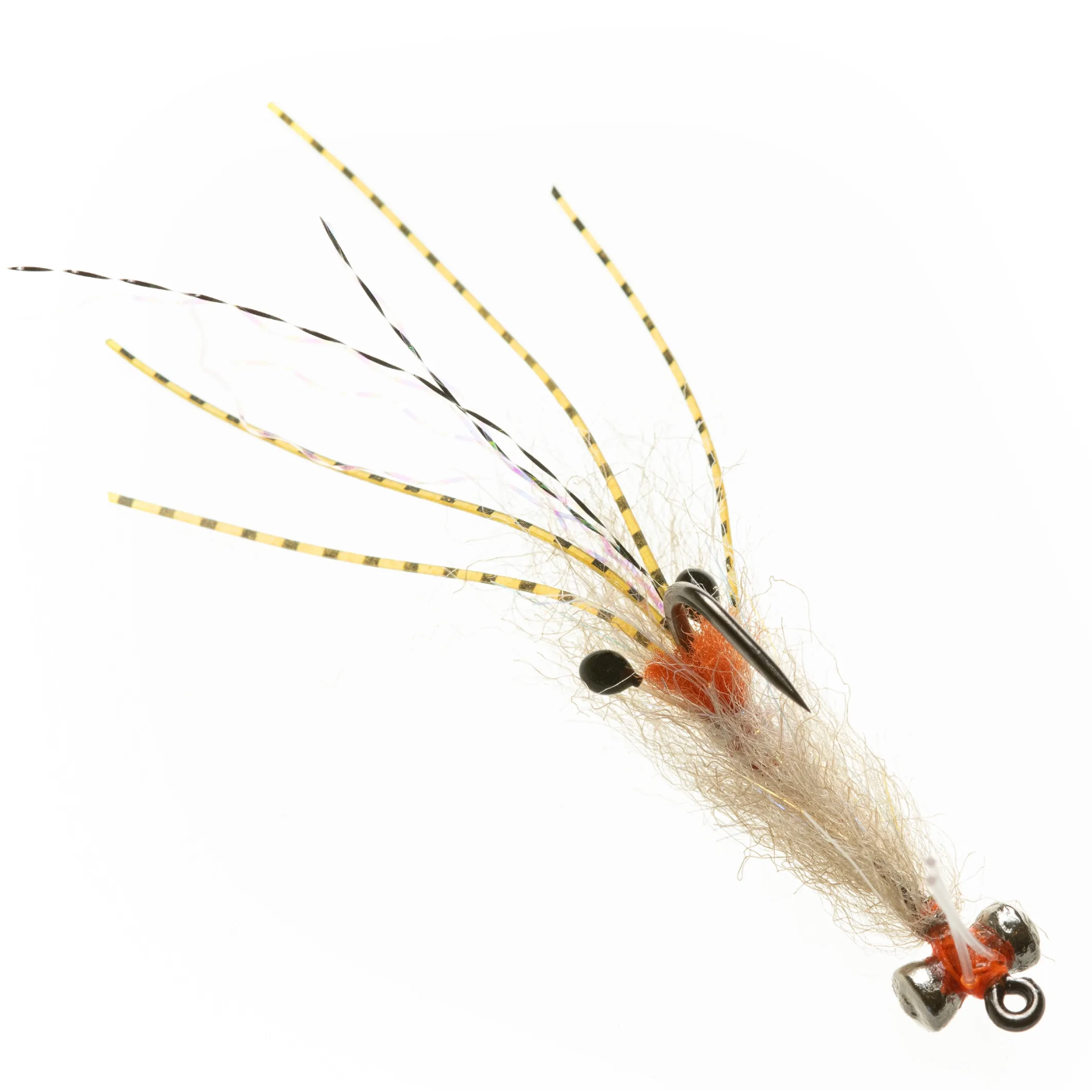 Enrico Puglisi Spawning Shrimp tan saltwater fly with bead eyes and lead weights