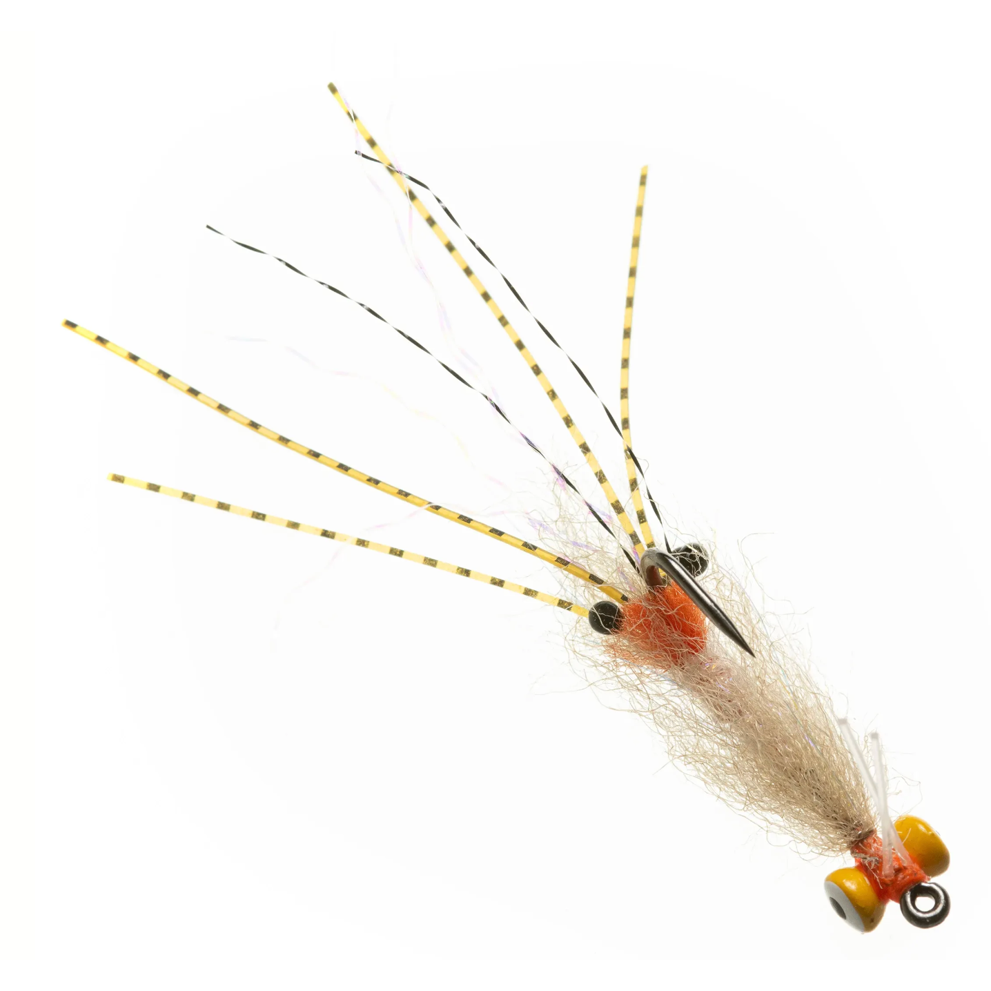 Enrico Puglisi Spawning Shrimp fly with yellow lead eyes and tan body for permit and bonefish