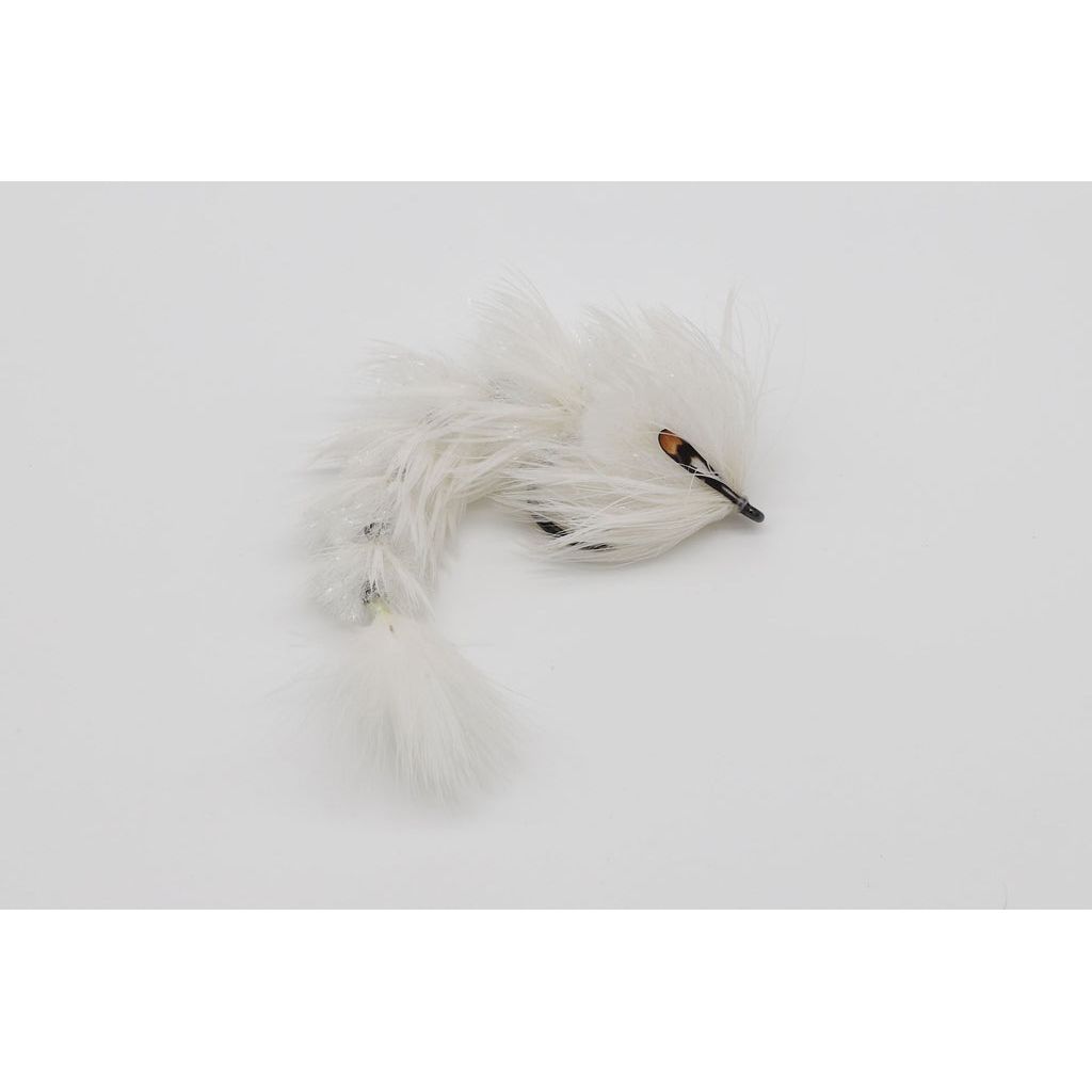 White FeatherLite Changer fly with glittery segmented feathers