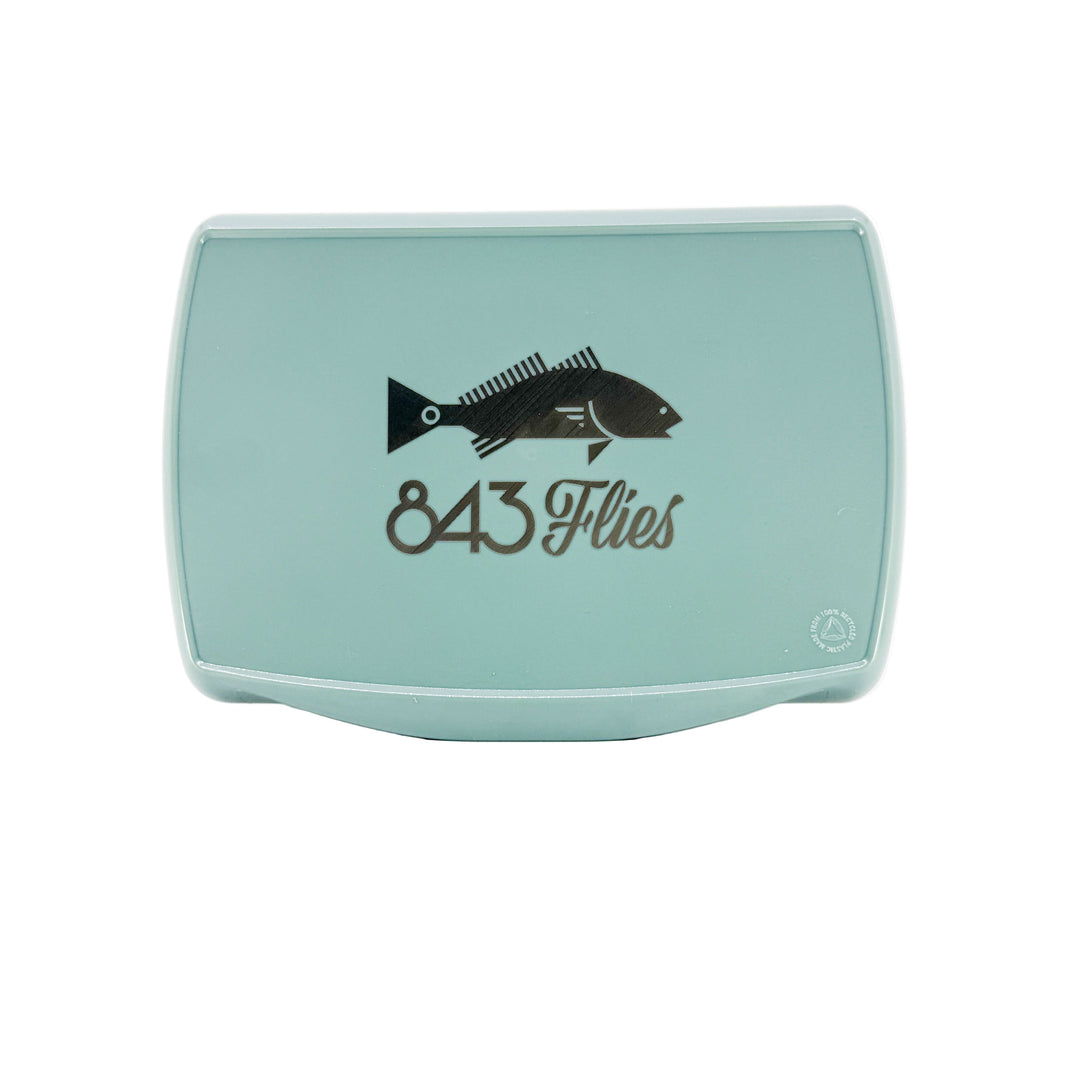 FishPond Tacky Pescador XL Fly Box front view with redfish graphic and 843 Flies logo