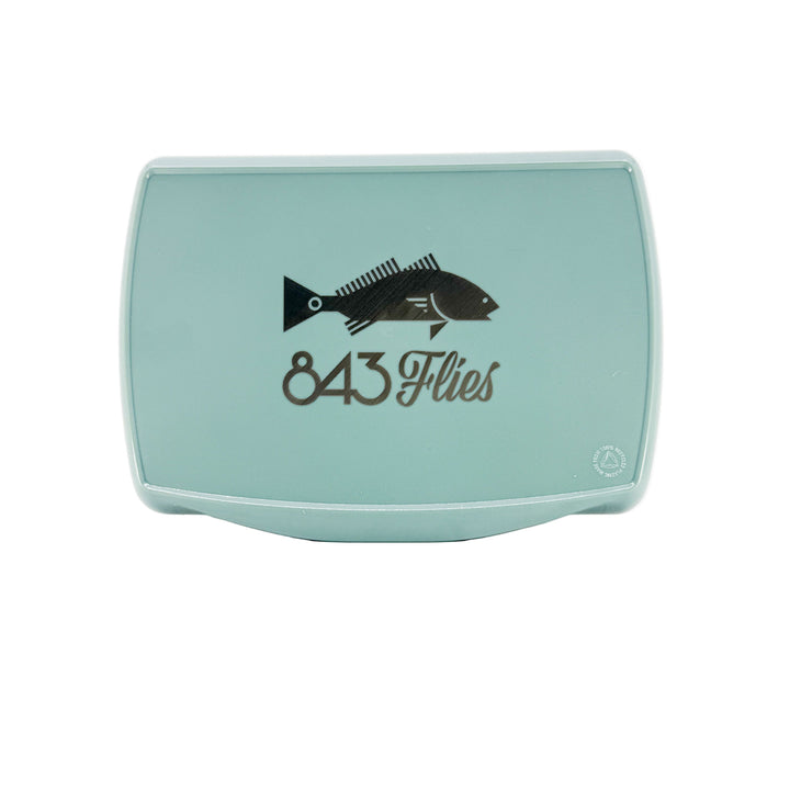 FishPond Tacky Pescador XL Fly Box front view with redfish graphic and 843 Flies logo