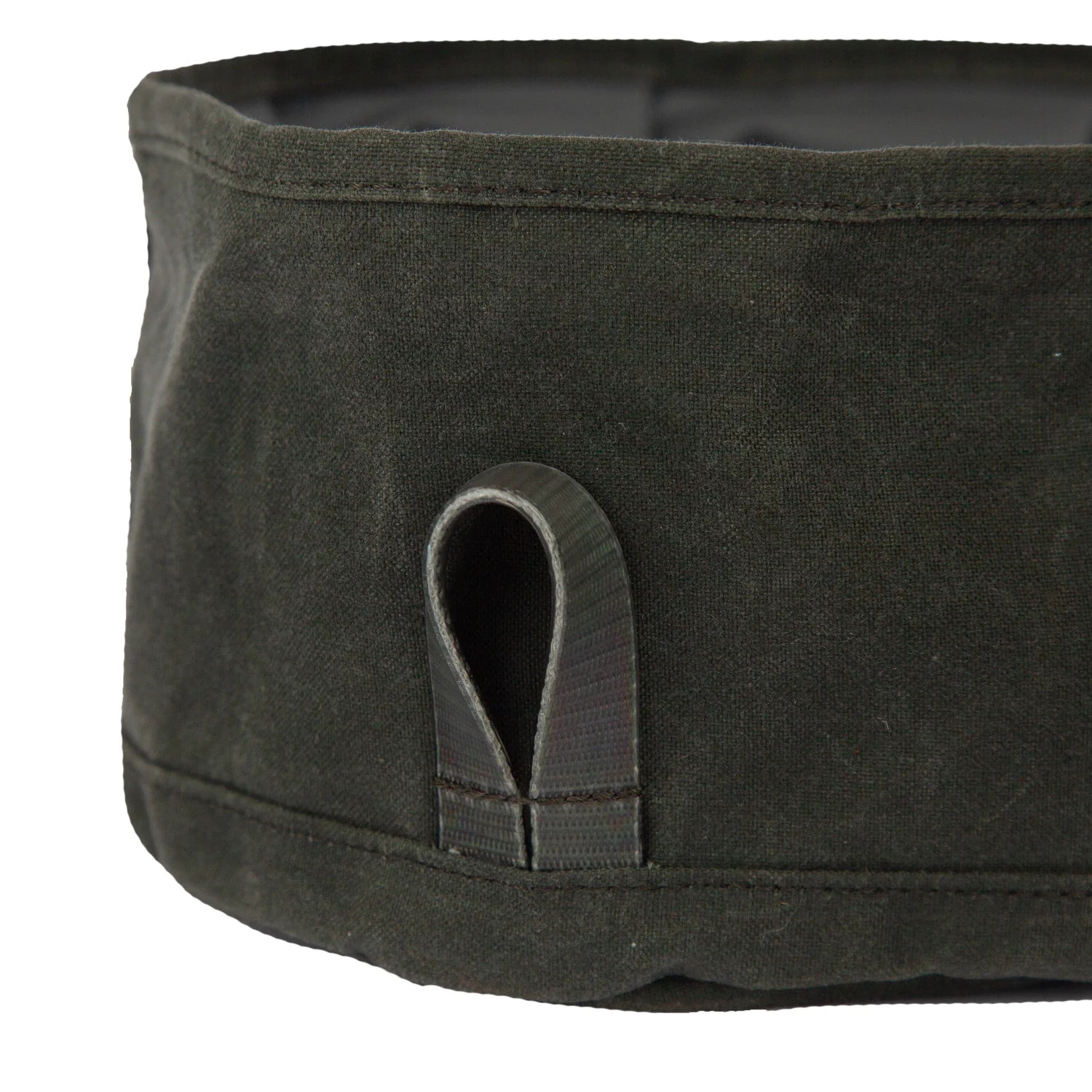 Close-up of reinforced webbing loop on Fishpond collapsible dog bowl