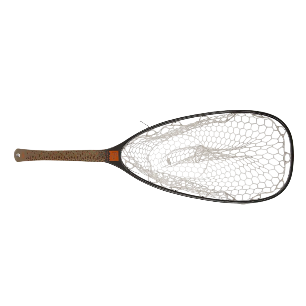 Fishpond Nomad Emerger Net with black frame, white hex mesh, and speckled handle