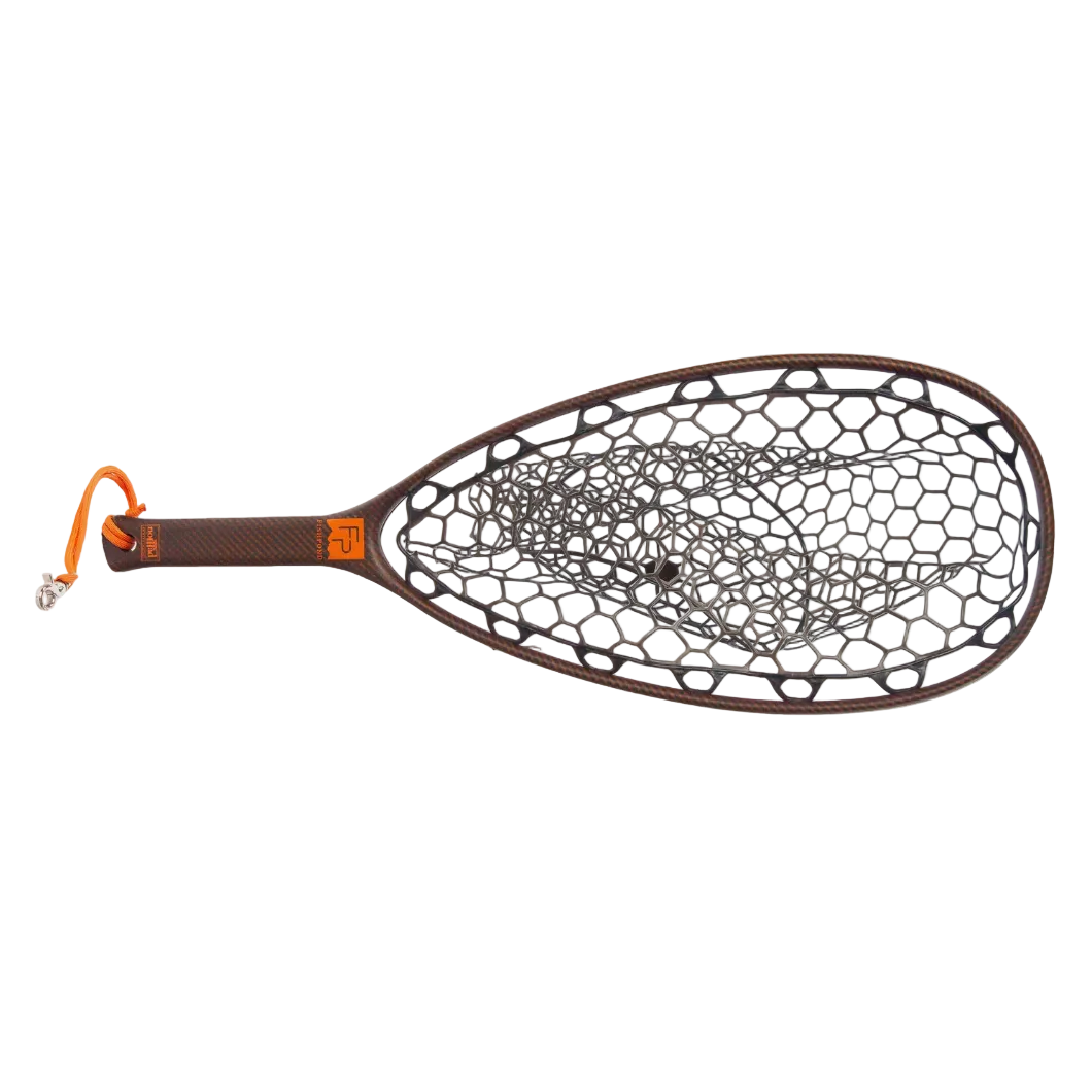 Fishpond Nomad Native Net River Armor 2.0 teardrop frame black honeycomb mesh white background