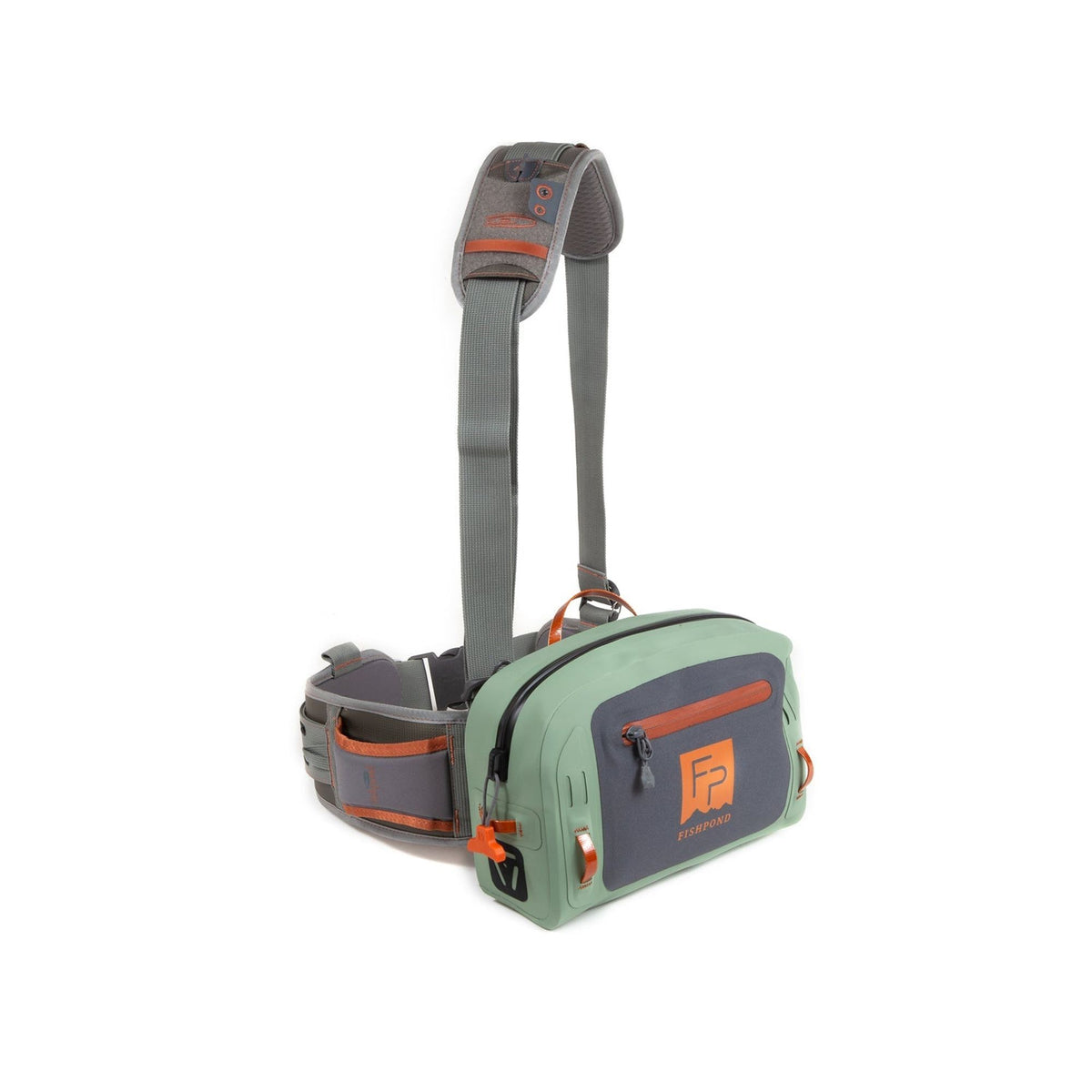Fishpond Thunderhead Small Eco Yucca lumbar hip pack with detachable padded strap and orange zipper details