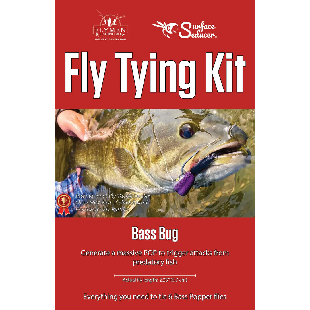 Flymen Fishing Co Surface Seducer Bass Bug fly tying kit packaging with award seal