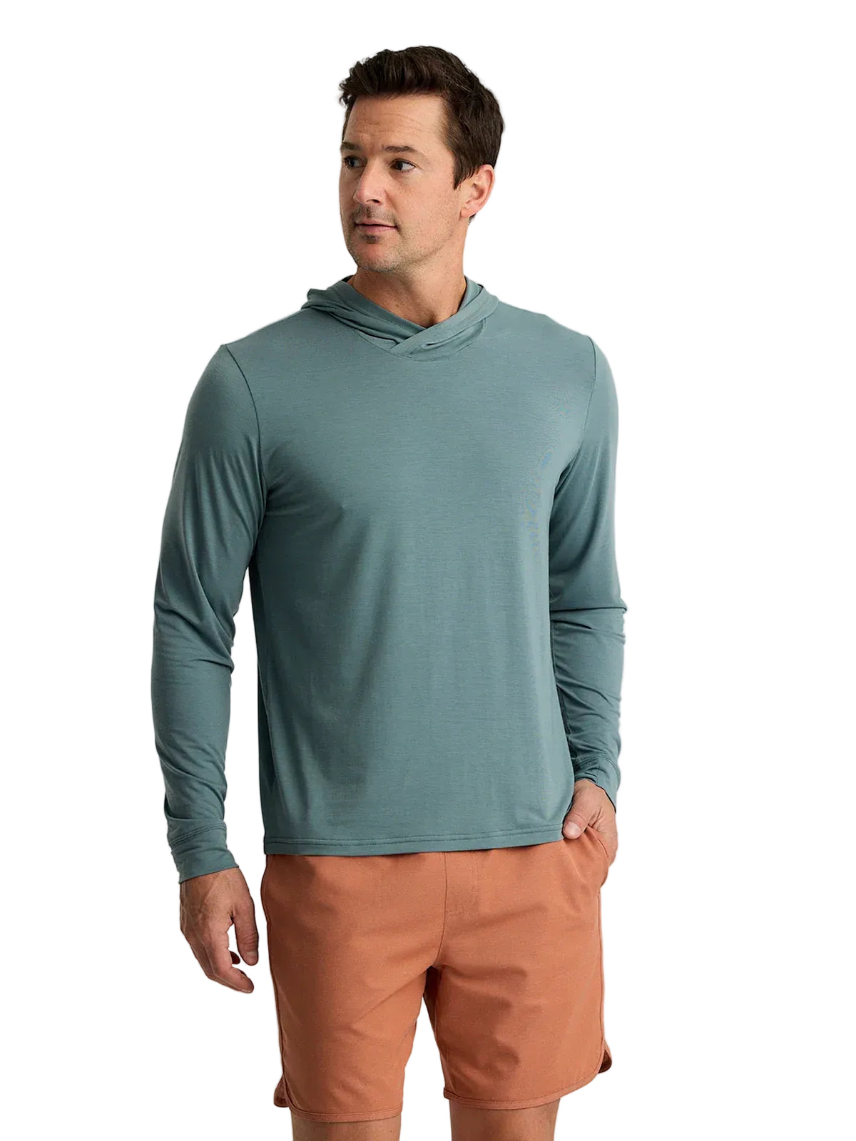 Men's Free Fly Elevate Lightweight Hoodie in Stormy Sea with UPF 25 protection