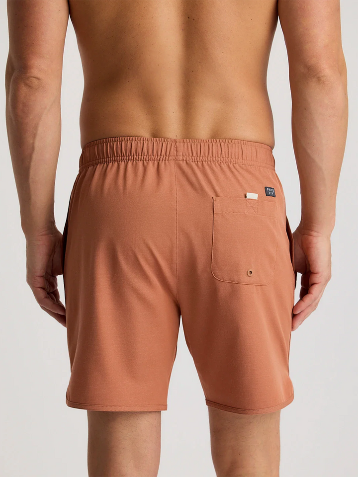 Back view of Free Fly Reverb shorts showing buttoned rear pocket
