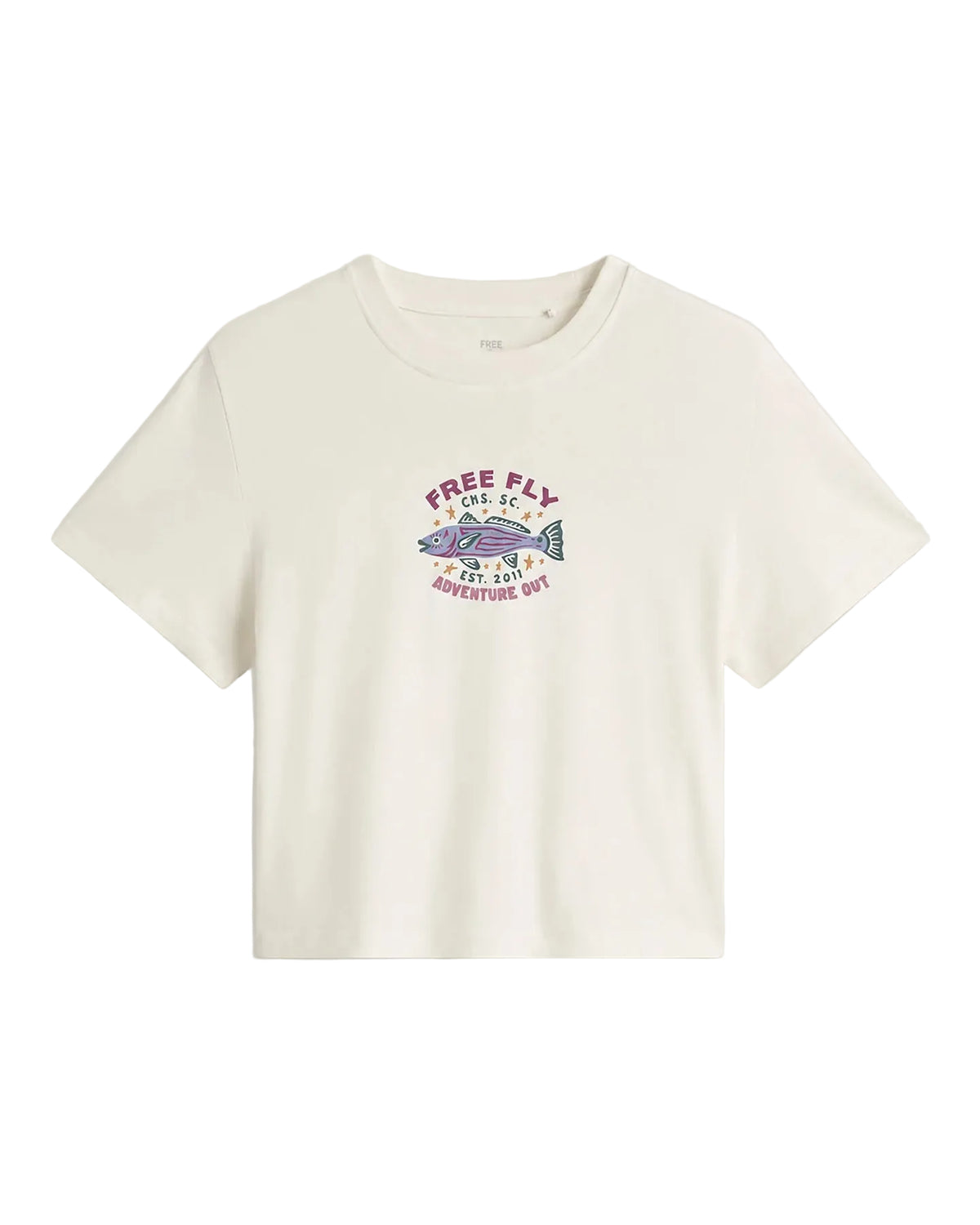 Bone Free Fly Fish Camp Tee flat lay showing relaxed fit and chest print