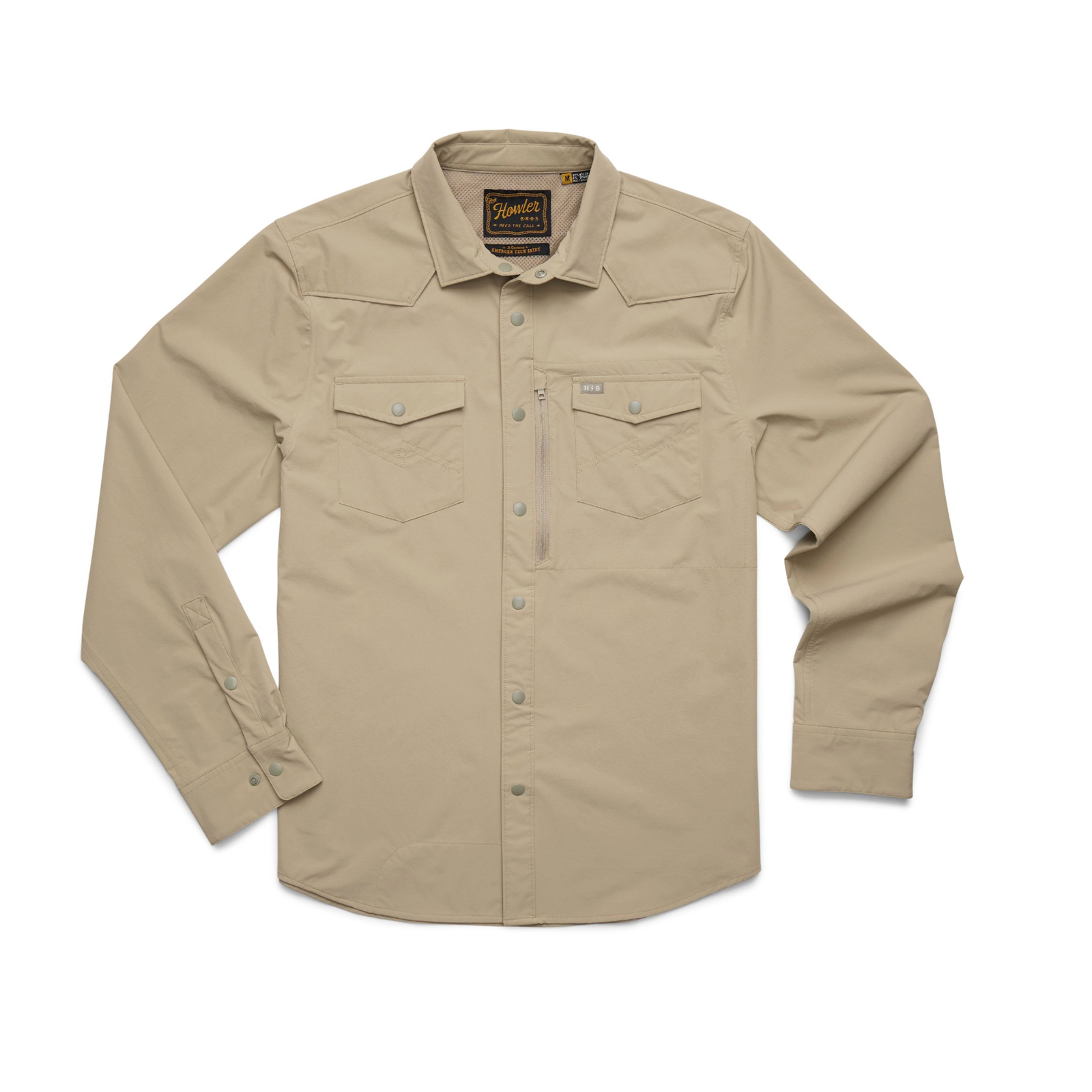 Howler Bros Emerger Tech Longsleeve Shirt in Driftwood with snap pockets and UPF 35