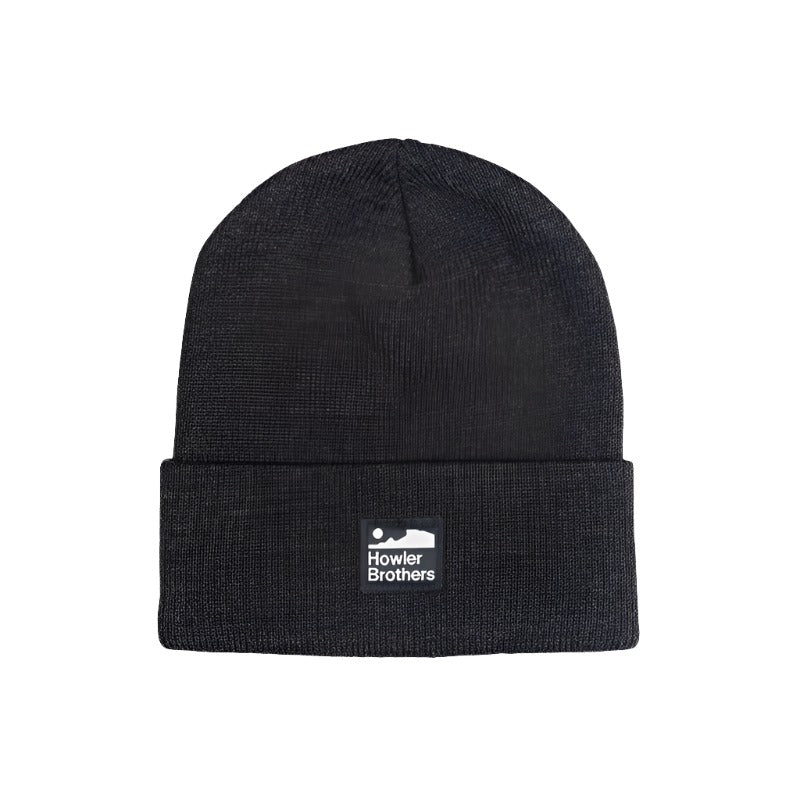 Howler Bros Hawkeye Beanie in coal black with waffle knit texture and logo patch