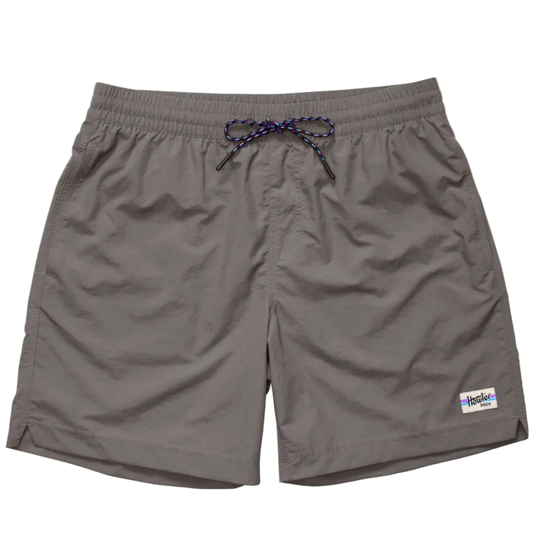 Charcoal Salado shorts flat lay with rainbow logo