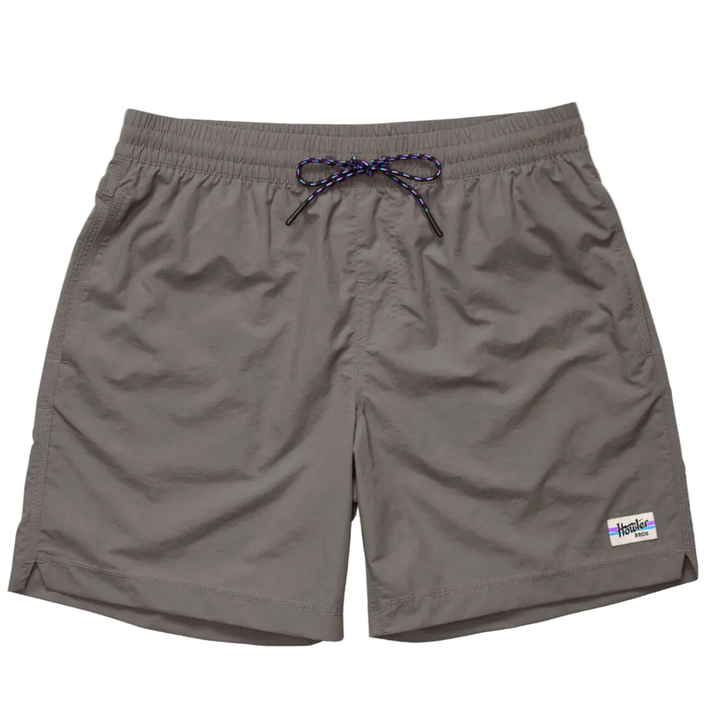 Charcoal Salado shorts flat lay with rainbow logo