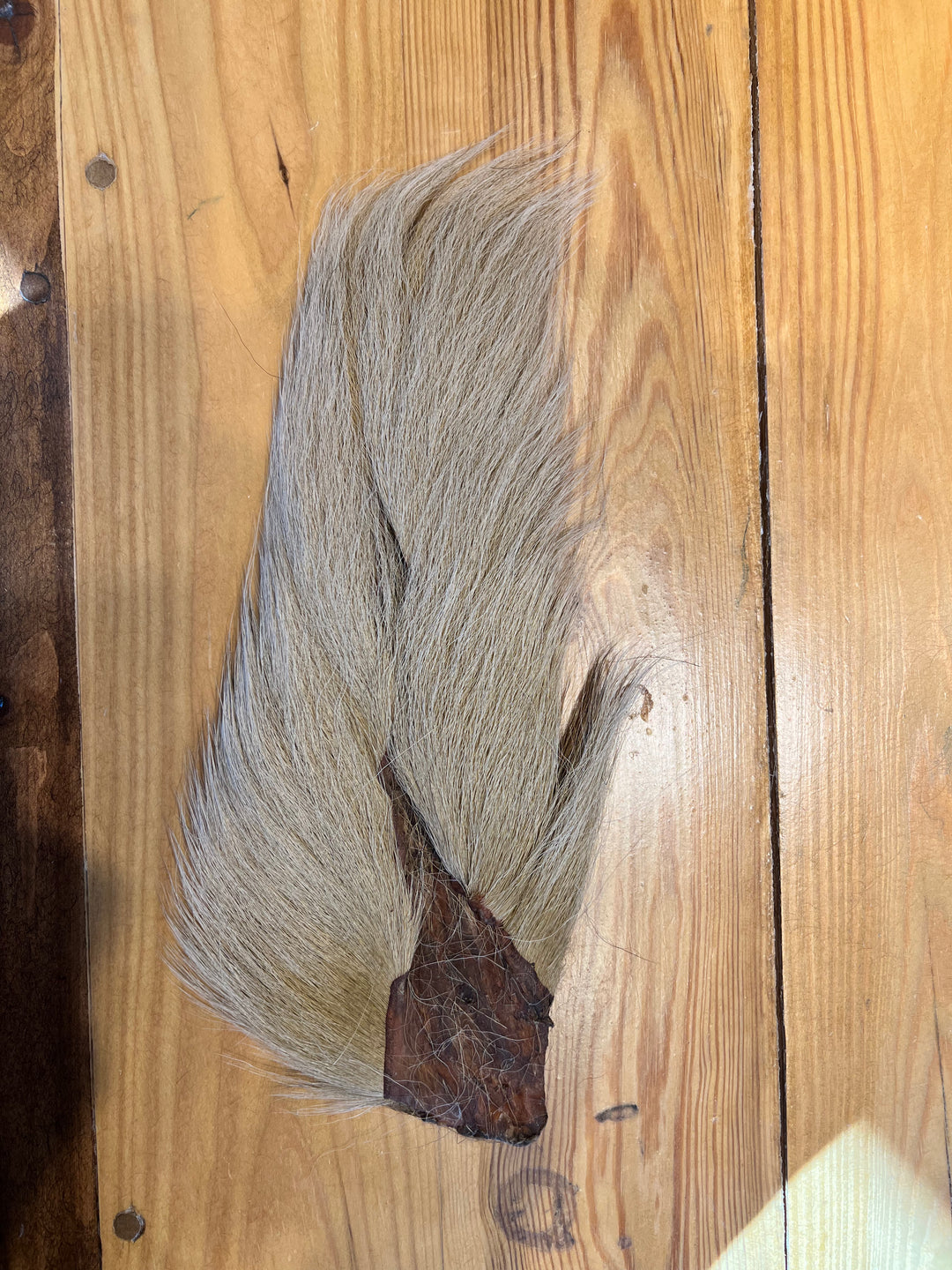 Light grey and silver Northern bucktail fur strip on leather base