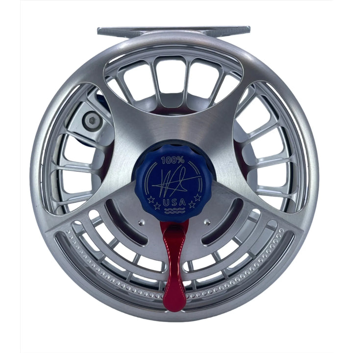 Seigler BF (11-13wt) - Silver w/ Matching Spool, Blue Drag Knob, Blue Handle, Red Lever, Red Thrust Plate (Custom -IN STOCK)