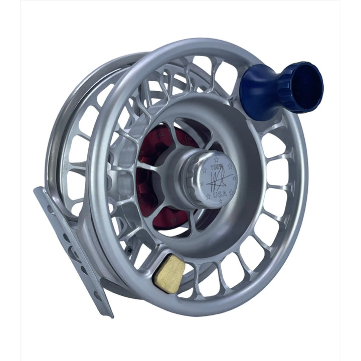 Seigler BF (11-13wt) - Silver w/ Matching Spool, Blue Drag Knob, Blue Handle, Red Lever, Red Thrust Plate (Custom -IN STOCK)