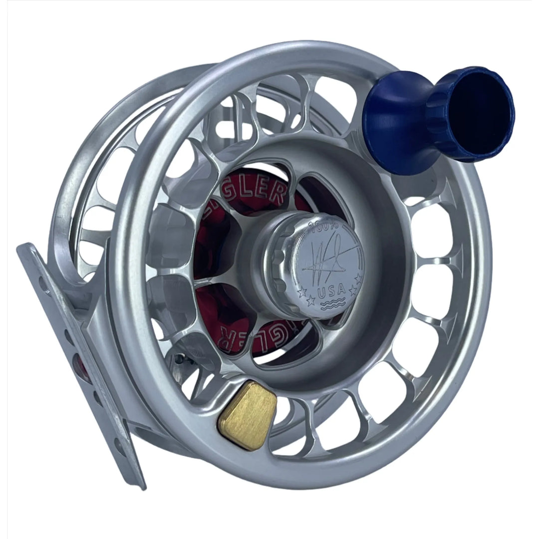 Seigler MF (9-10wt) -Silver w/ Matching Spool, Blue Drag Knob, Blue Handle, Red Lever, Red Thrust Plate (Custom -IN STOCK)