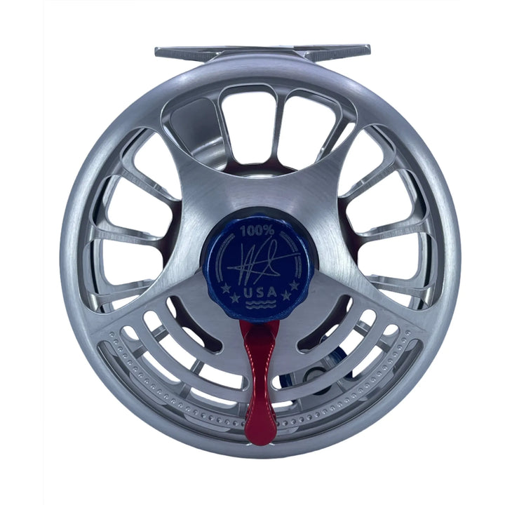 Seigler BFN (10-12wt) -Silver w/ Matching Spool, Blue Drag Knob, Blue Handle, Red Lever, Red Thrust Plate (Custom -IN STOCK)