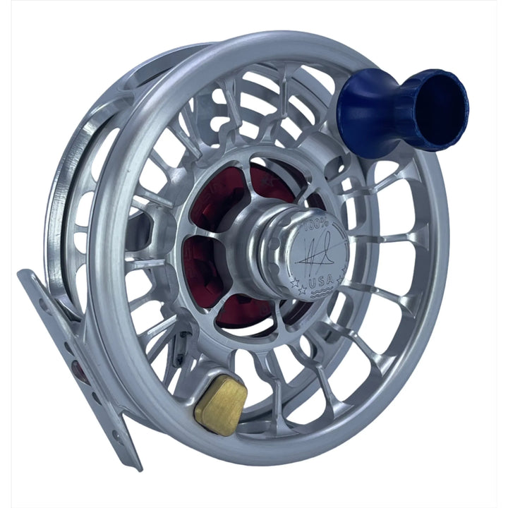 Seigler BFN (10-12wt) -Silver w/ Matching Spool, Blue Drag Knob, Blue Handle, Red Lever, Red Thrust Plate (Custom -IN STOCK)