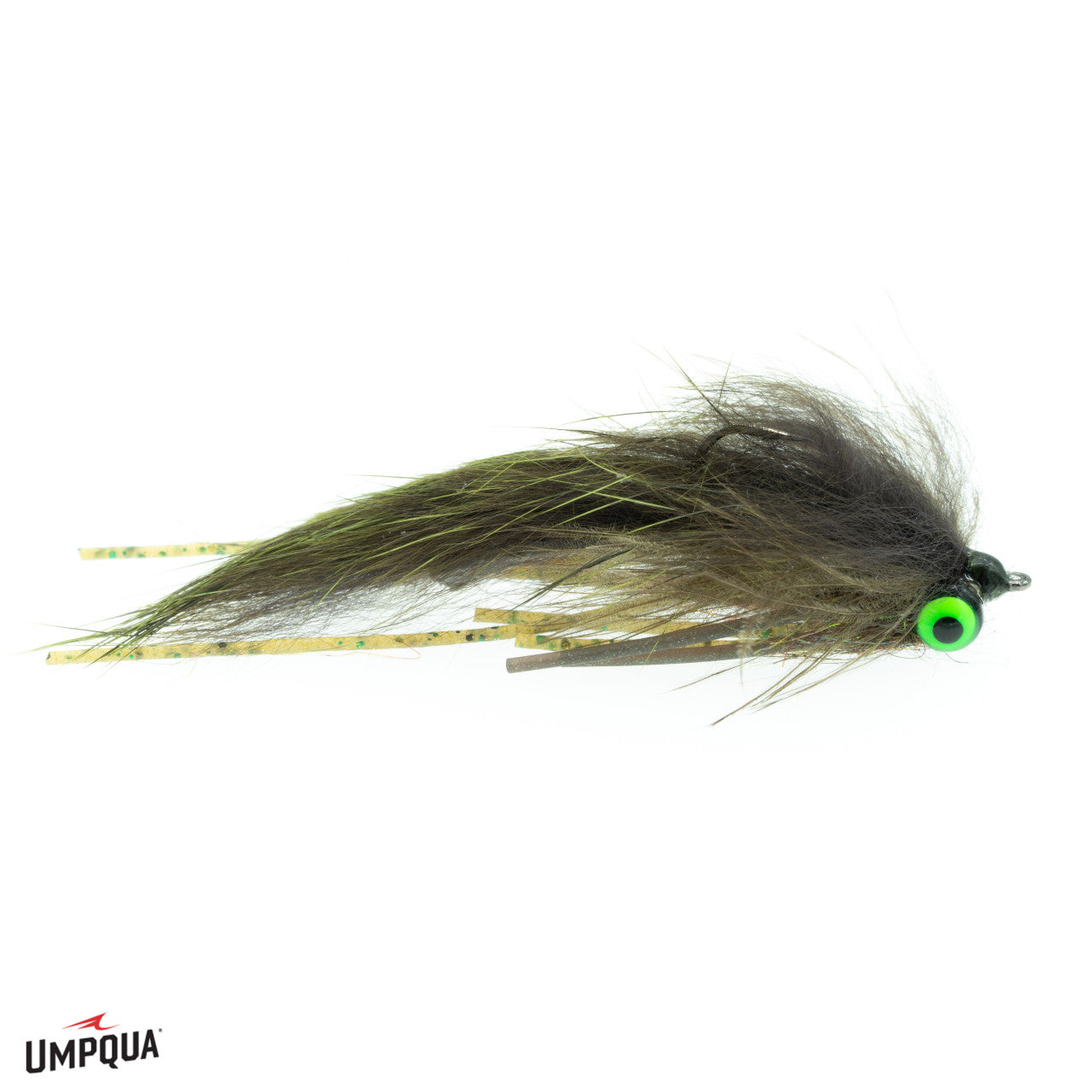 Umpqua Johnson's Creek Leech fly with lime green eye and olive body