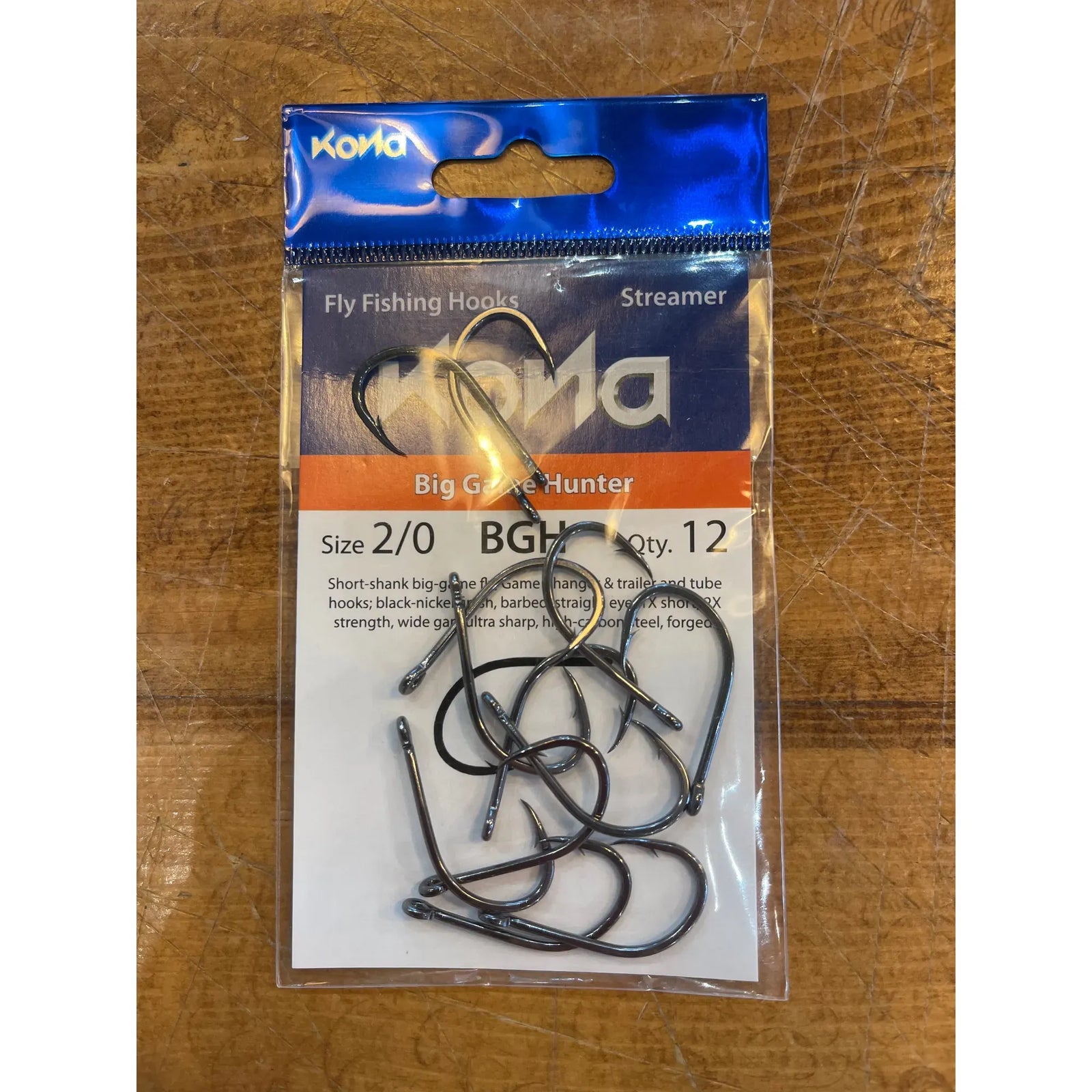 Kona Big Game Hunter Size 2/0 silver-toned big game fly hooks package