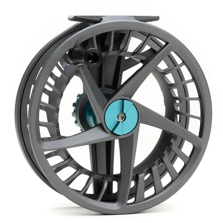 Back view of Lamson Liquid MAX fly reel featuring large arbor design with three spokes