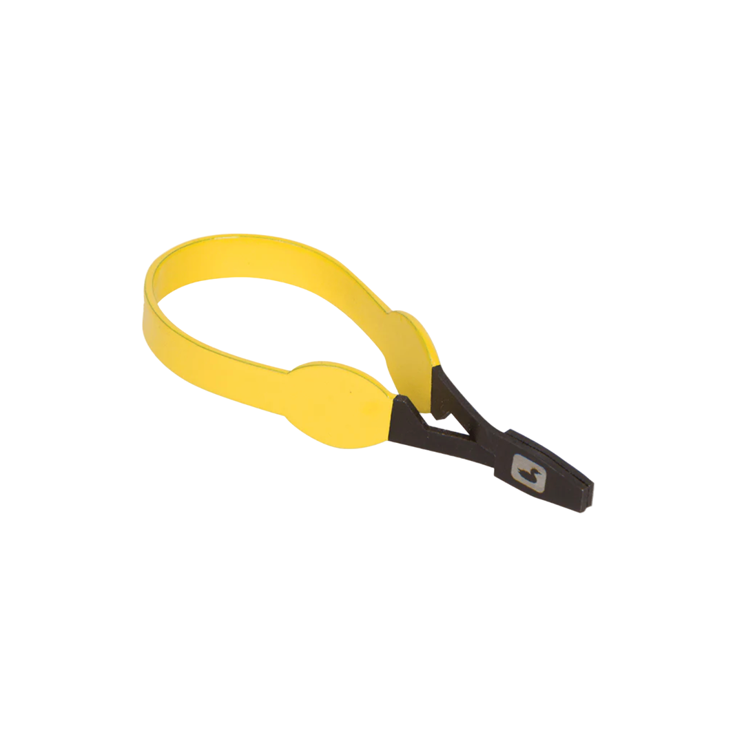 Loon Ergo Hackle Pliers with yellow oval handles and fine flat tips for fly tying