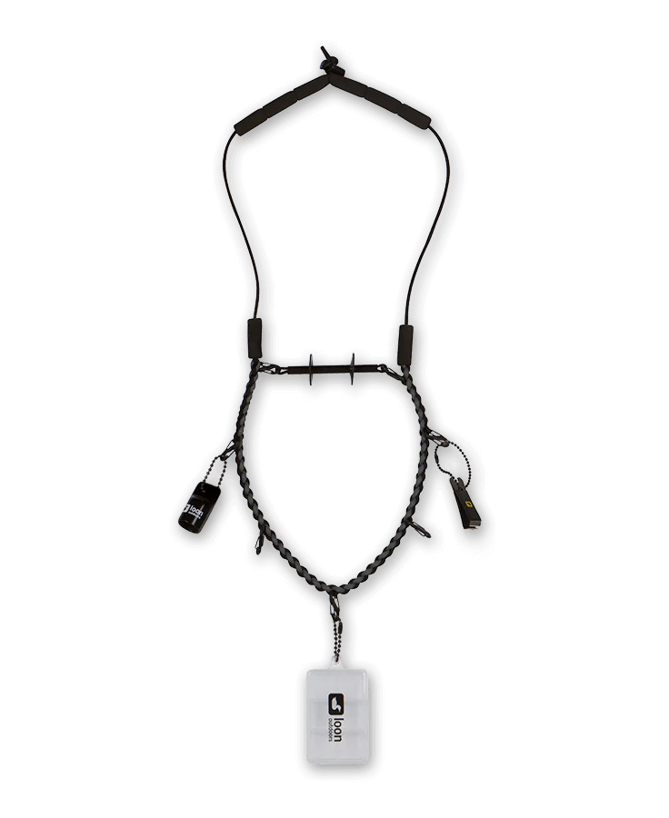 Loon Neckvest Lanyard carrying fly box, floatant, and nippers