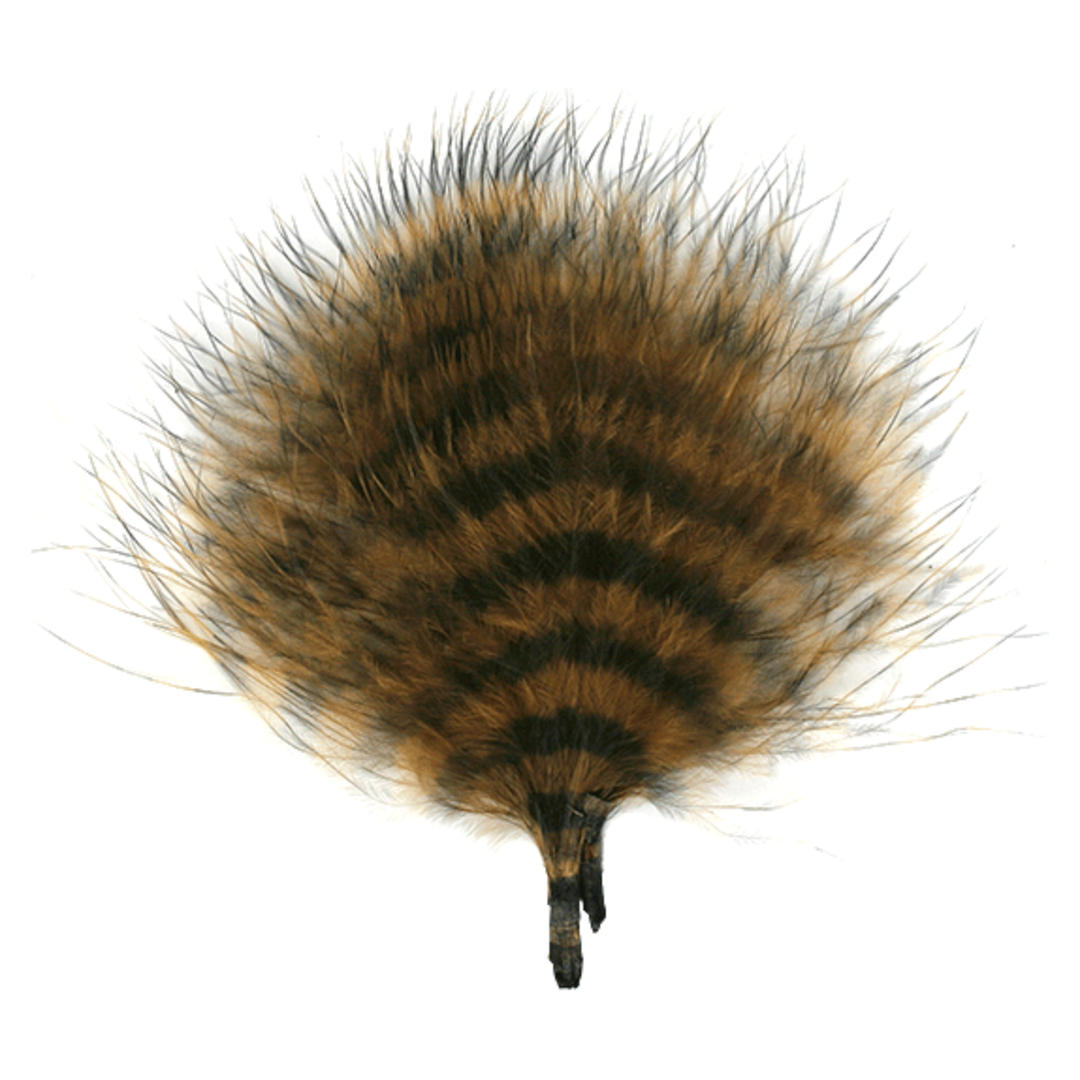 Dark brown and golden tan fanned barred marabou feathers