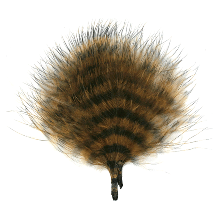 Dark brown and golden tan fanned barred marabou feathers