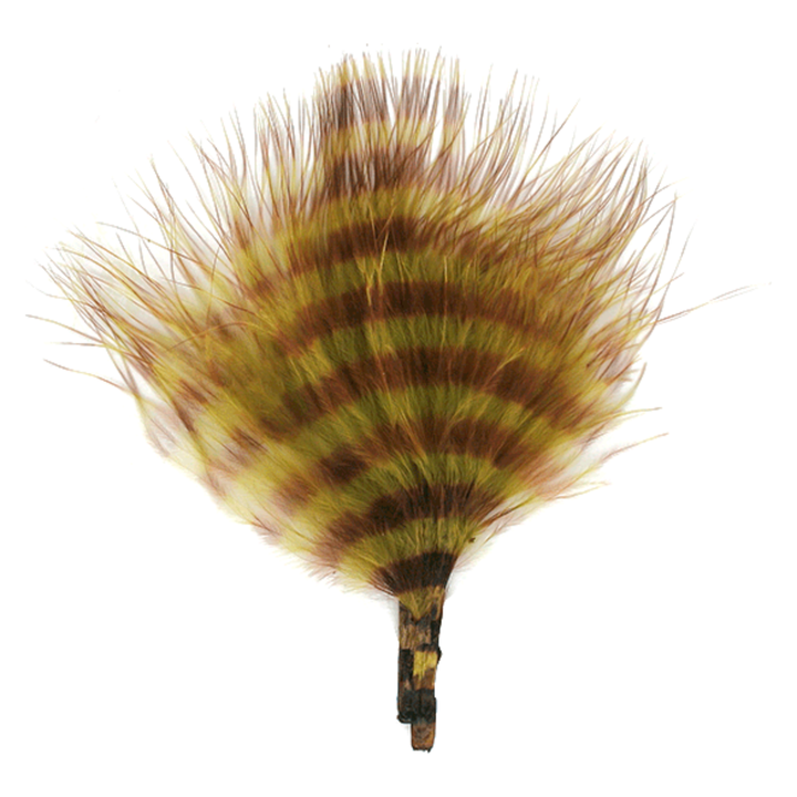 Olive green and dark brown striped barred marabou for flies