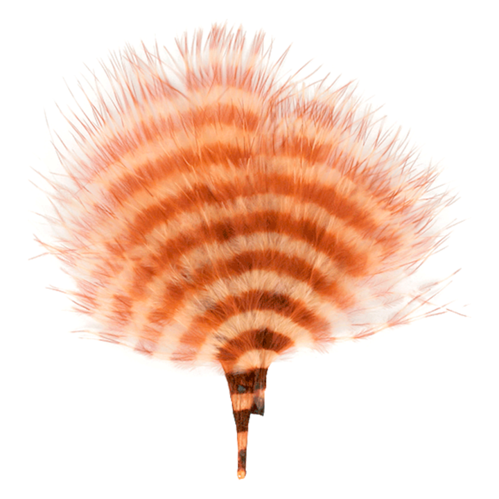 Rust-orange and creamy white striped barred marabou material