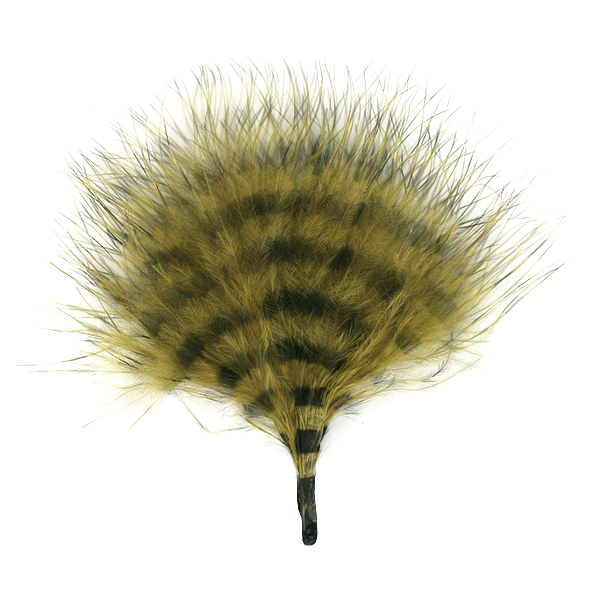 Mustard yellow and dark brown barred marabou for fly tying