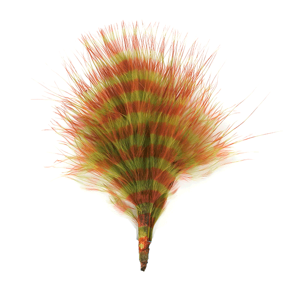 MFC Barred Marabou in reddish-orange and olive green for fly tying