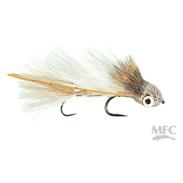 MFC Micro Dungeon grey speckled streamer fly with tan tail fibers for trout fishing