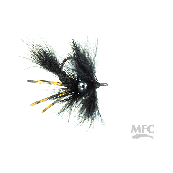MFC Smith's Scorpion black wet fly size #08 with silver bead head and yellow tinsel ribbons