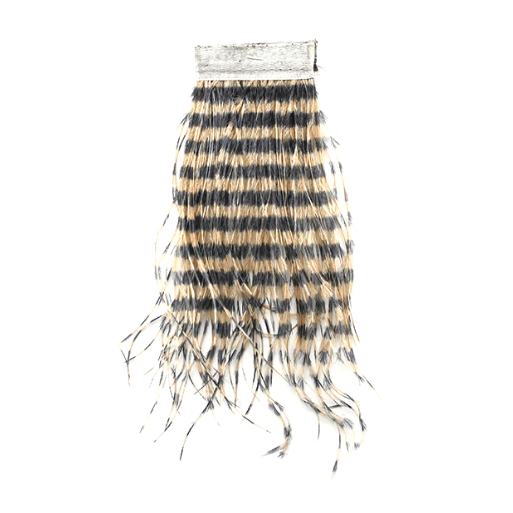 Natural tan barred ostrich feather strips bound with string