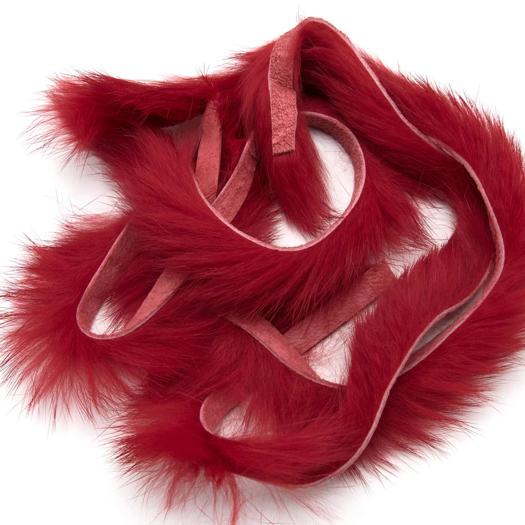 Vibrant crimson red Magnum Rabbit Strips for fly tying tails