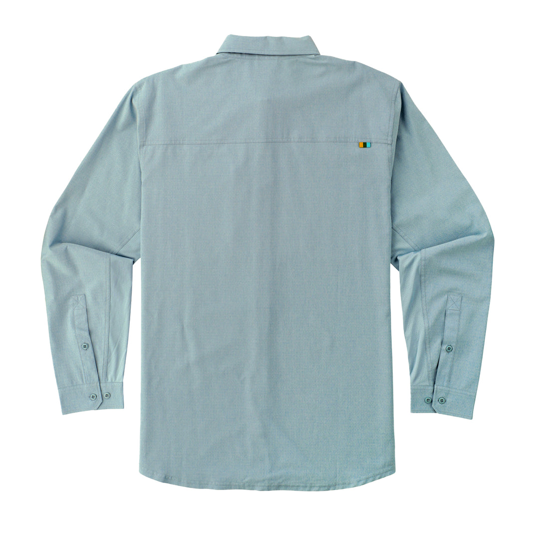 Marsh Wear Lenwood Tech Longsleeve Shirt back view with Damask label and sleeve roll-up tabs