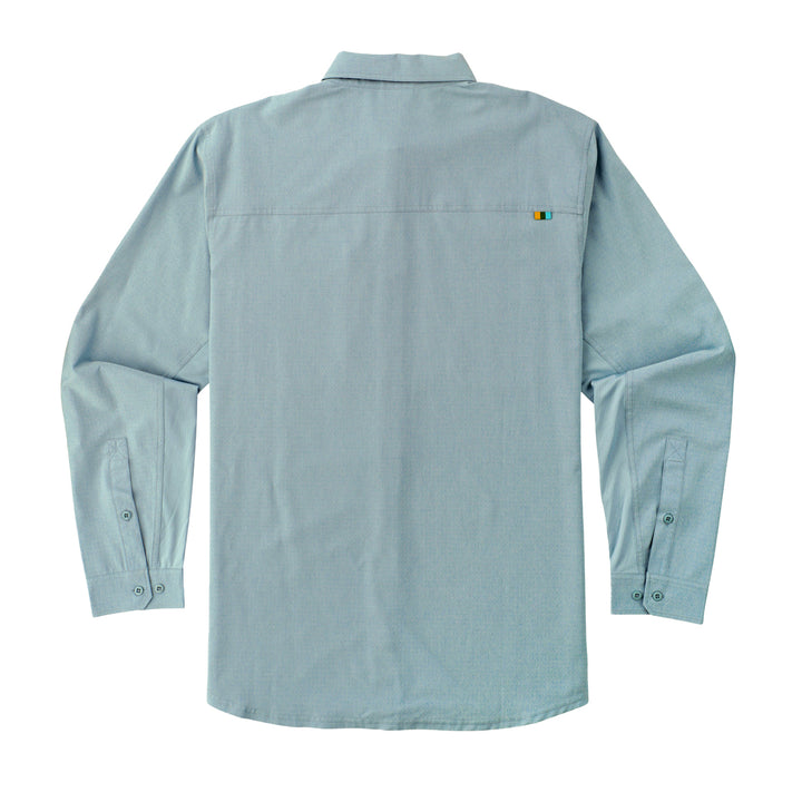 Marsh Wear Lenwood Tech Longsleeve Shirt back view with Damask label and sleeve roll-up tabs