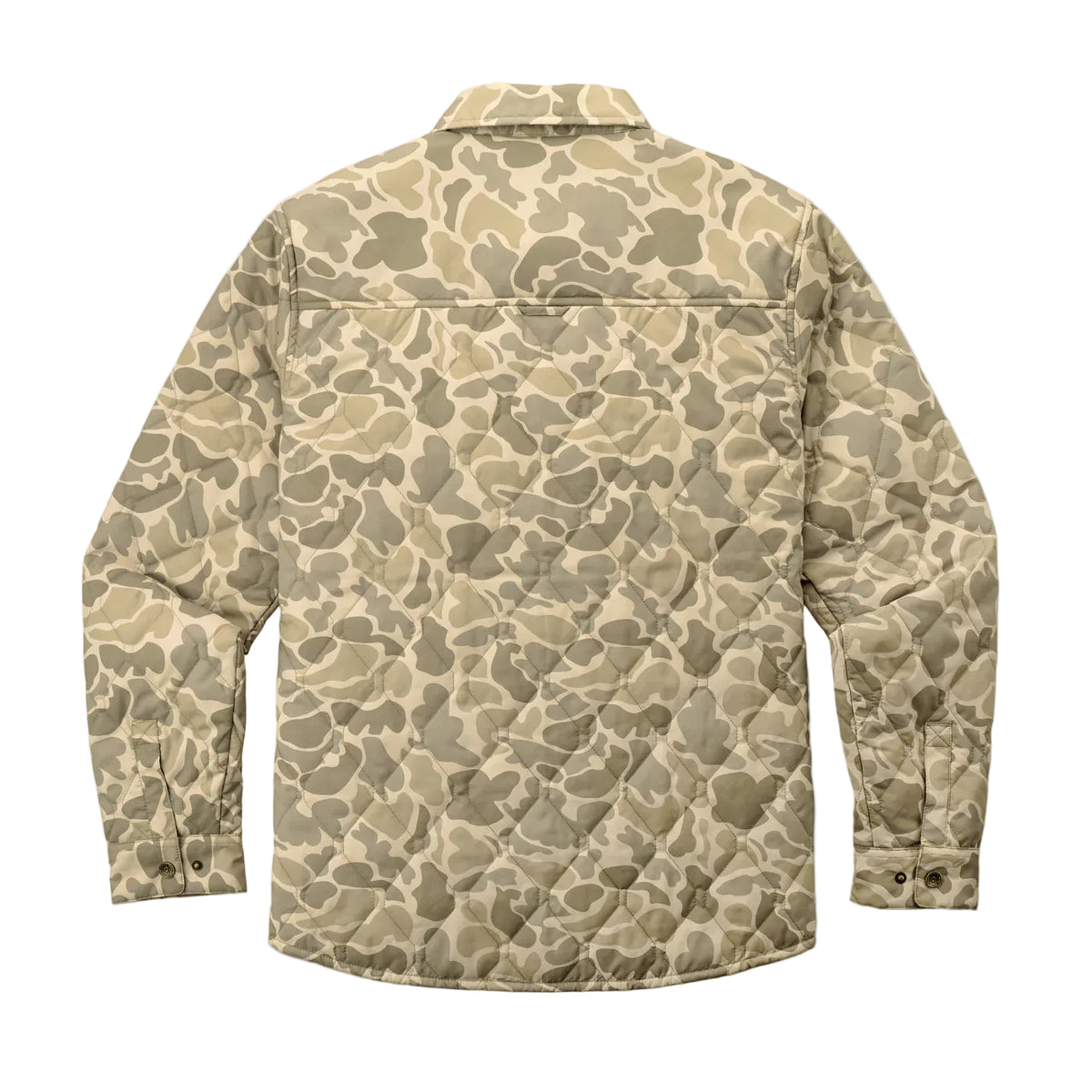 Khaki Mallard Camo Saluda Puff Jacket back view with diamond quilted stitching