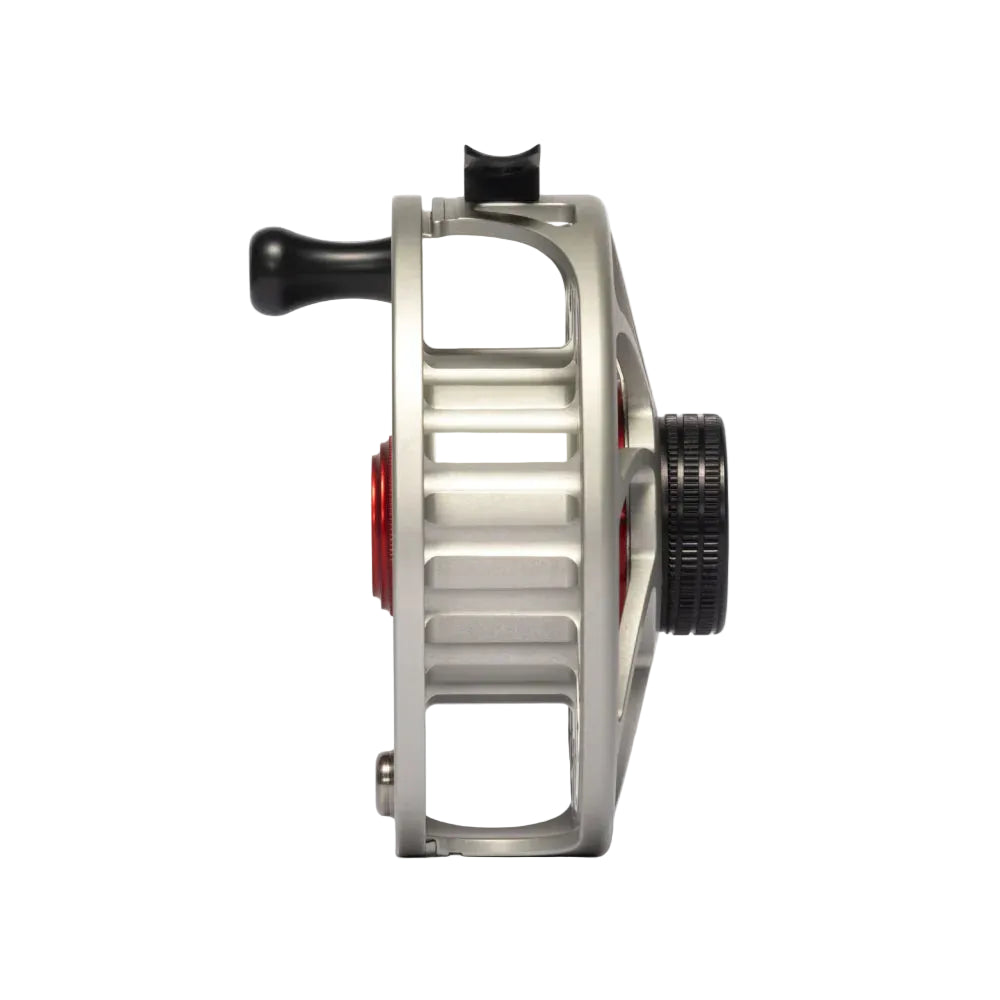 Close-up of Nautilus CCF-X2 fly reel frame construction and ribbed reinforcement