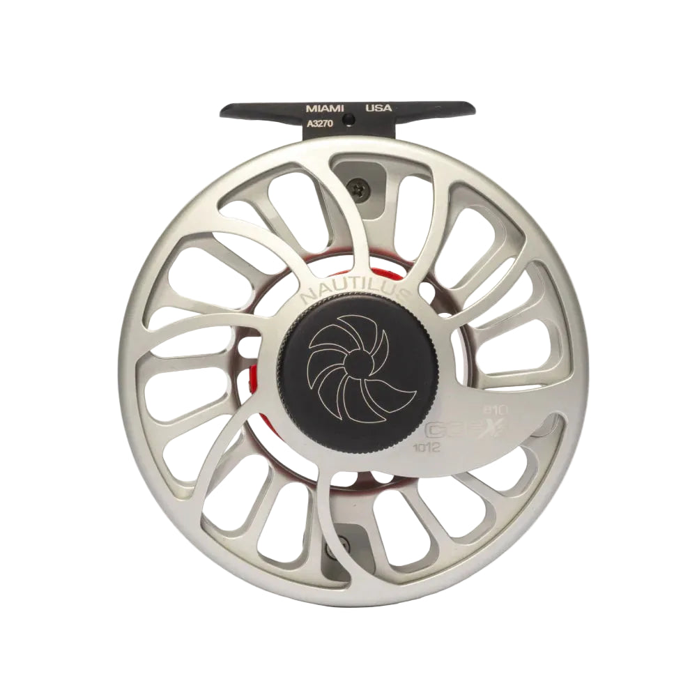 Nautilus CCF-X2 10/12 fly reel in brushed titanium with open-frame design