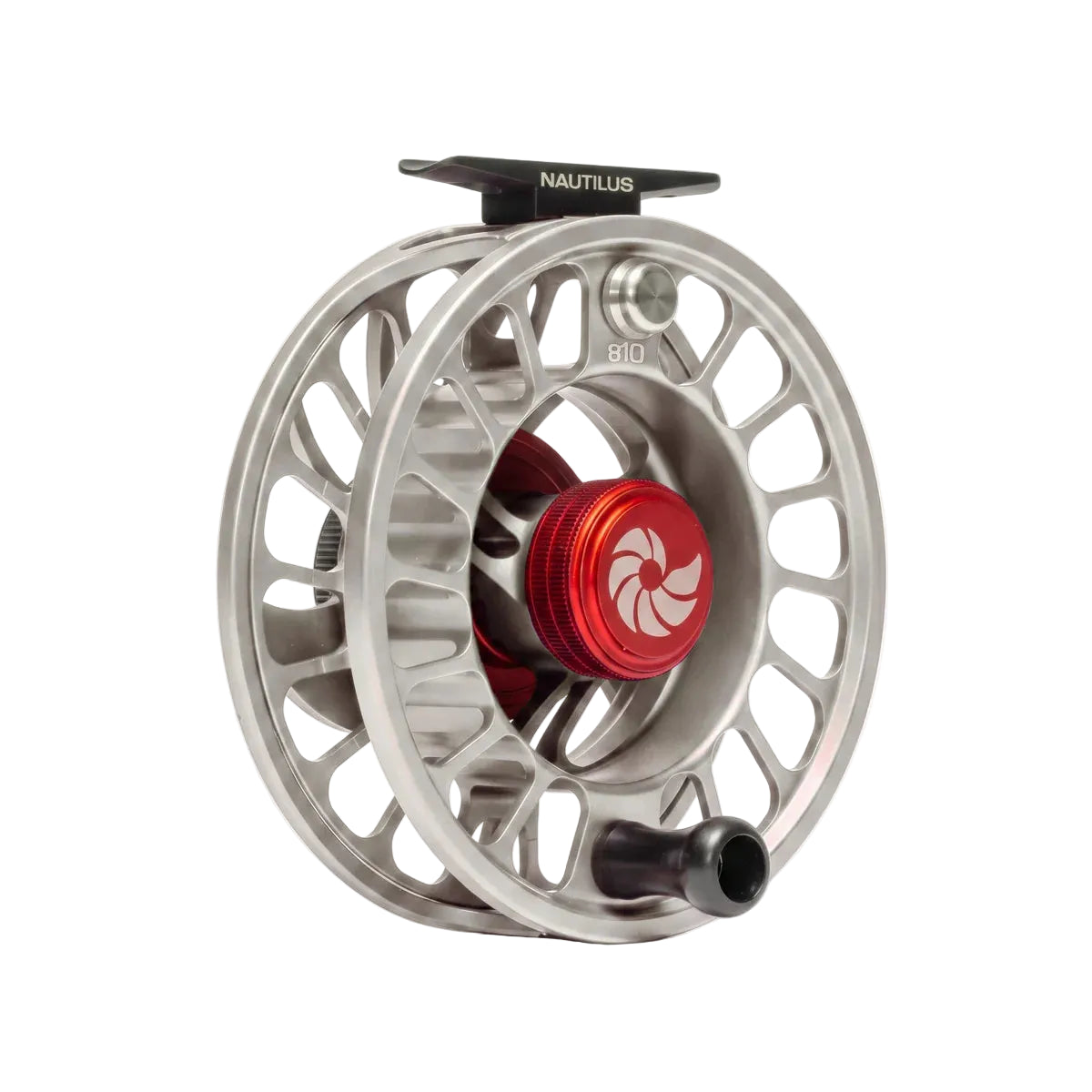 Nautilus CCF-X2 8/10 fly reel in brushed titanium with red drag knob