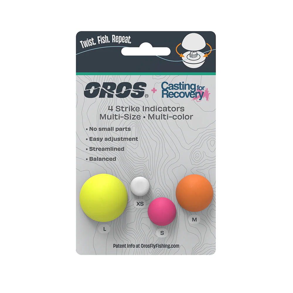 OROS Strike Indicator packaging with multi-color foam indicators