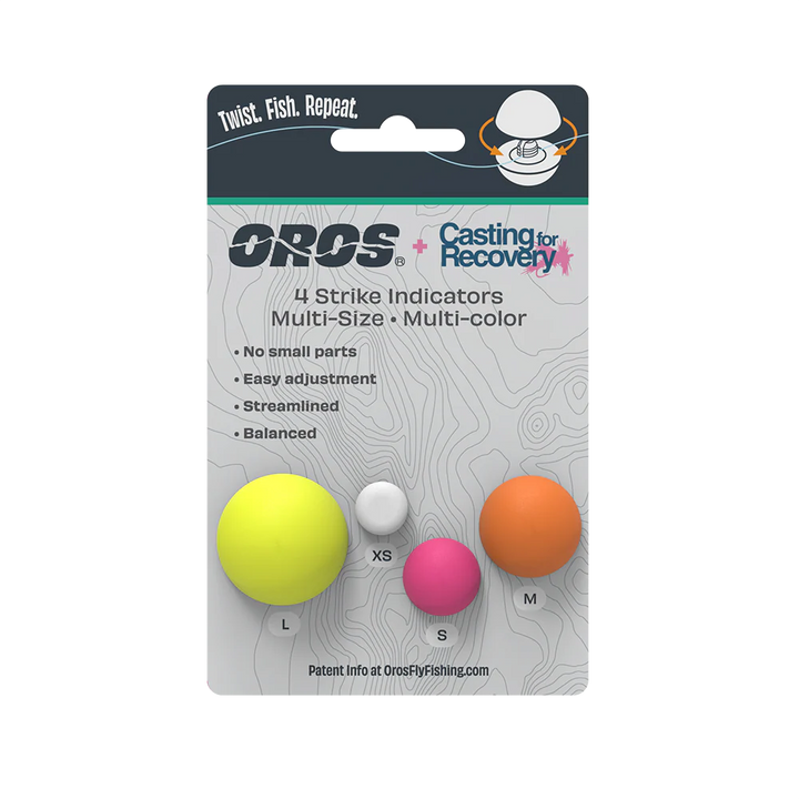 OROS Strike Indicator packaging with multi-color foam indicators