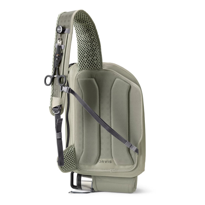 Back view of Orvis sling pack showing padded breathable mesh support panel