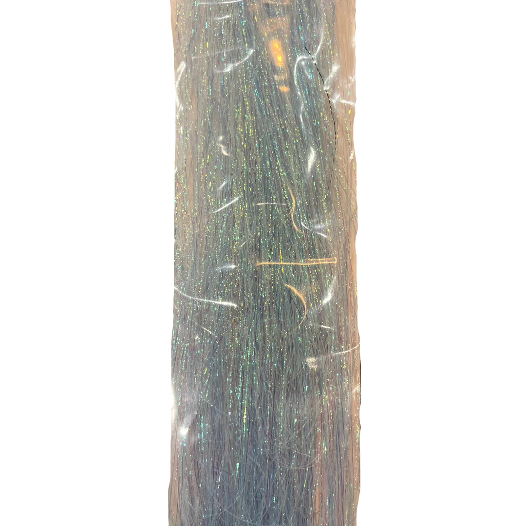 Sealed Hareline Polar Flash pale blue iridescent fly tying material in plastic packaging