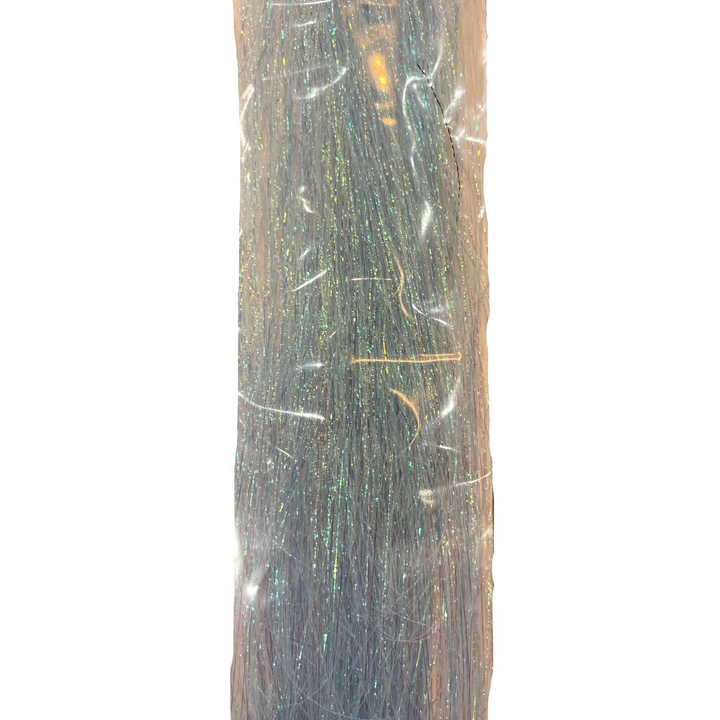 Sealed Hareline Polar Flash pale blue iridescent fly tying material in plastic packaging